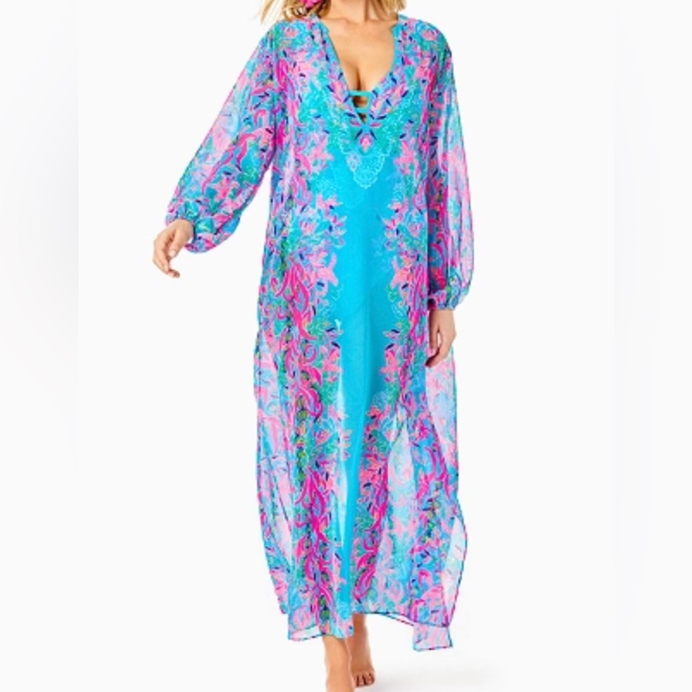 Lilly Pulitzer Frey Maxi cover up Kaftan size S/M turquoise NEW